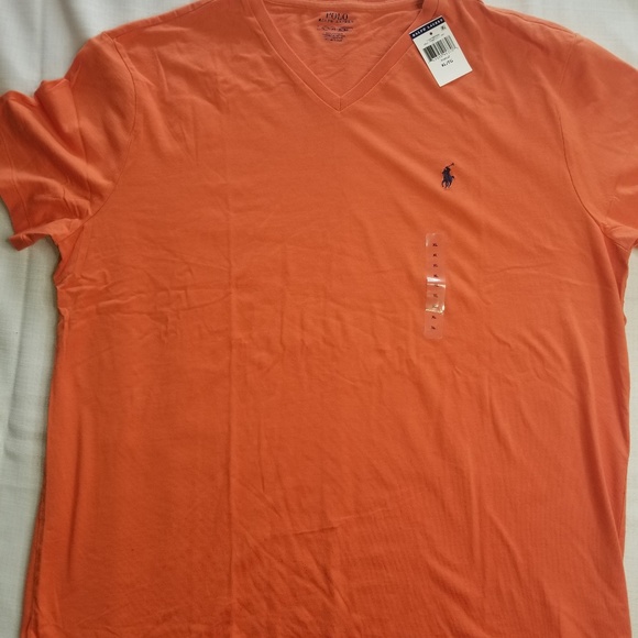 New Polo Ralph Lauren Mens Vneck T-shirt orange XL - Picture 5 of 5